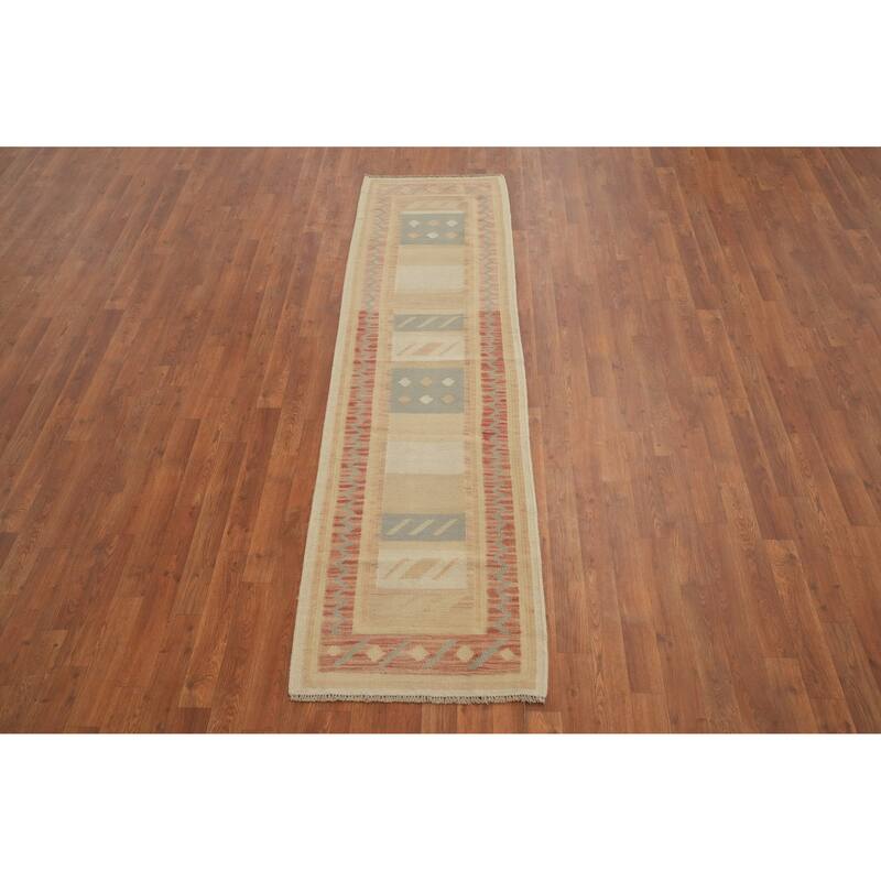 Hand Woven Oriental 100% Wool Carpet Southwestern Tribal Multi-Colored Kilim Runner Rug - 7' 10'' X 2' 1''