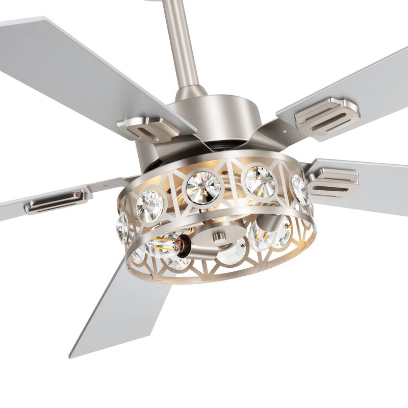 48" Wood 5-Blade Crystal Fandelier Ceiling Fan with Remote and Light