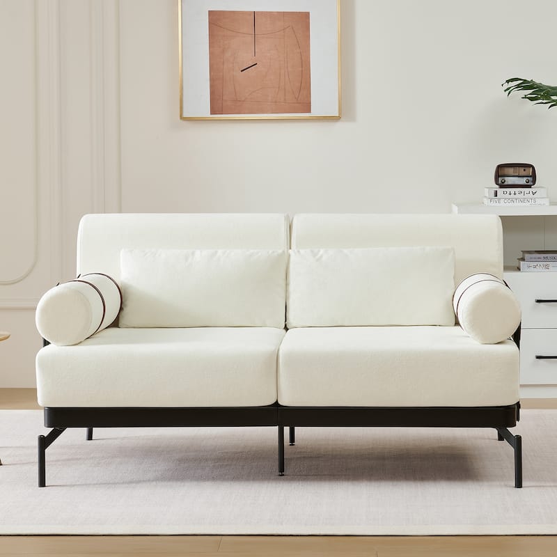 Modern Loveseat Sofa 59" Sofa Couch 2-Seater Sofa With Flexible Usb Ports , Unique Cylindrical Armrests