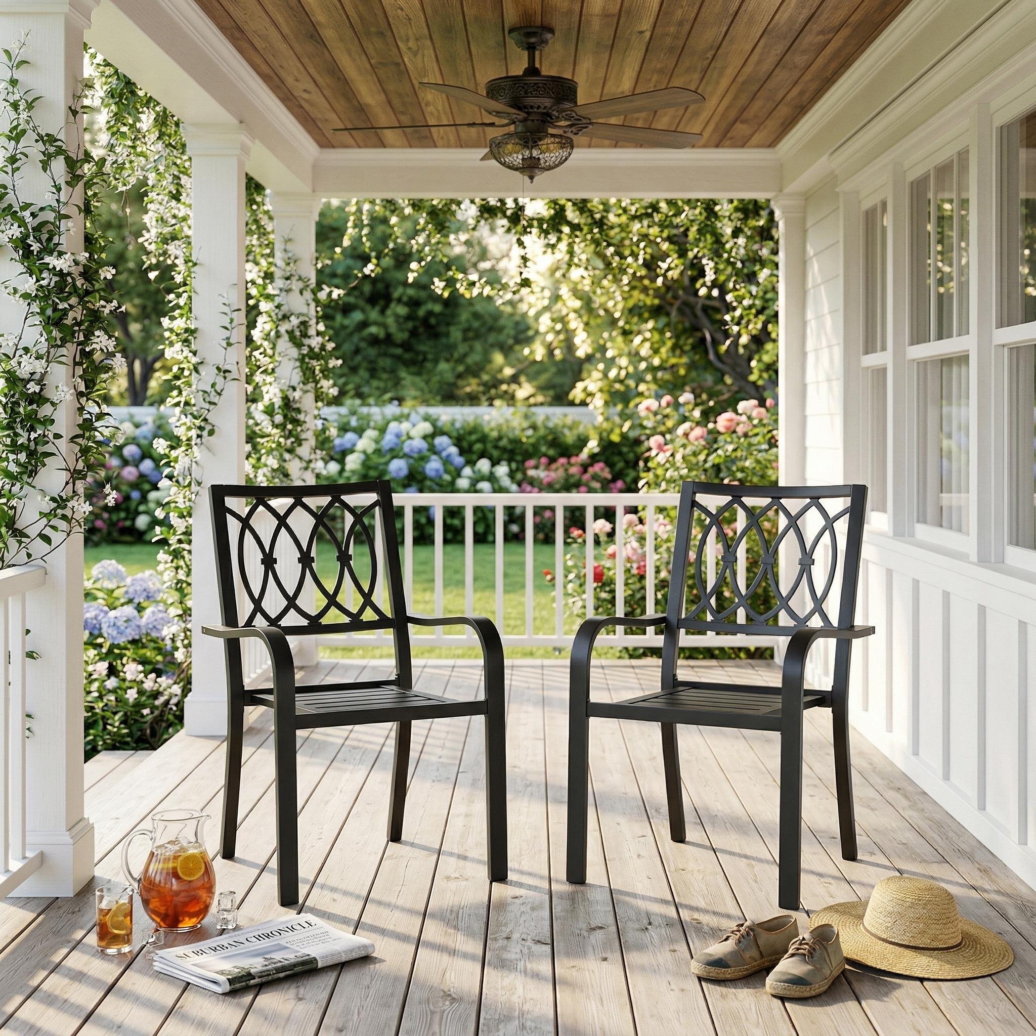 Outdoor Side Chair Set of 2 Reading Chair with Metal Frame, Black Reception Chair Dining Chair Arm Chair