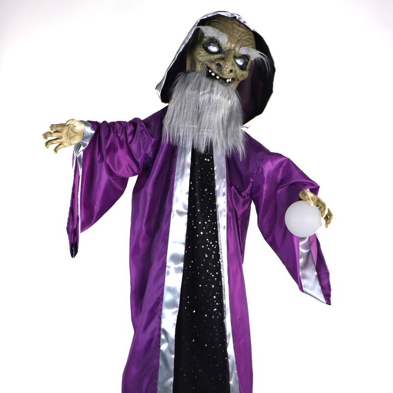 Haunted Hill Farm The Great Zoltan Animatronic Talking Wizard with Movement and Light-Up Crystal Ball for Halloween Decoration
