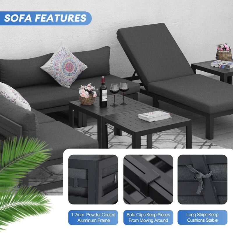 FINCATI Luxury Patio Aluminum Sofa Conversation Furniture Set with Coffee Table