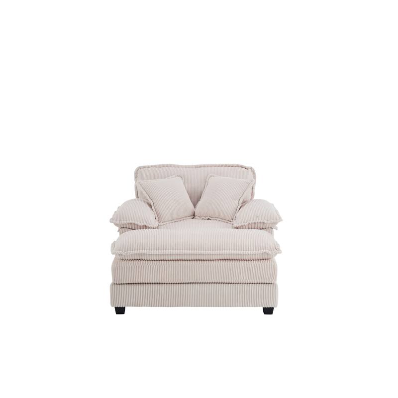 Corduroy Single Sofa Sets with Ottoman and 2 Toss Pillows, Deep Seat Design