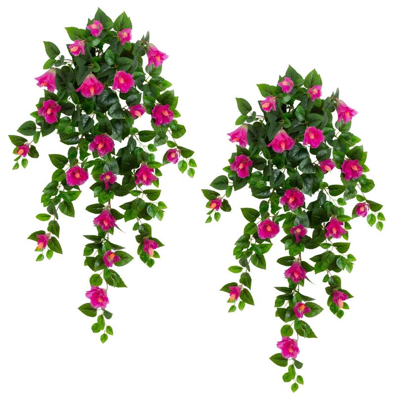 41-in UV Resistant Artificial Hibiscus Hanging Plant - Set of 2