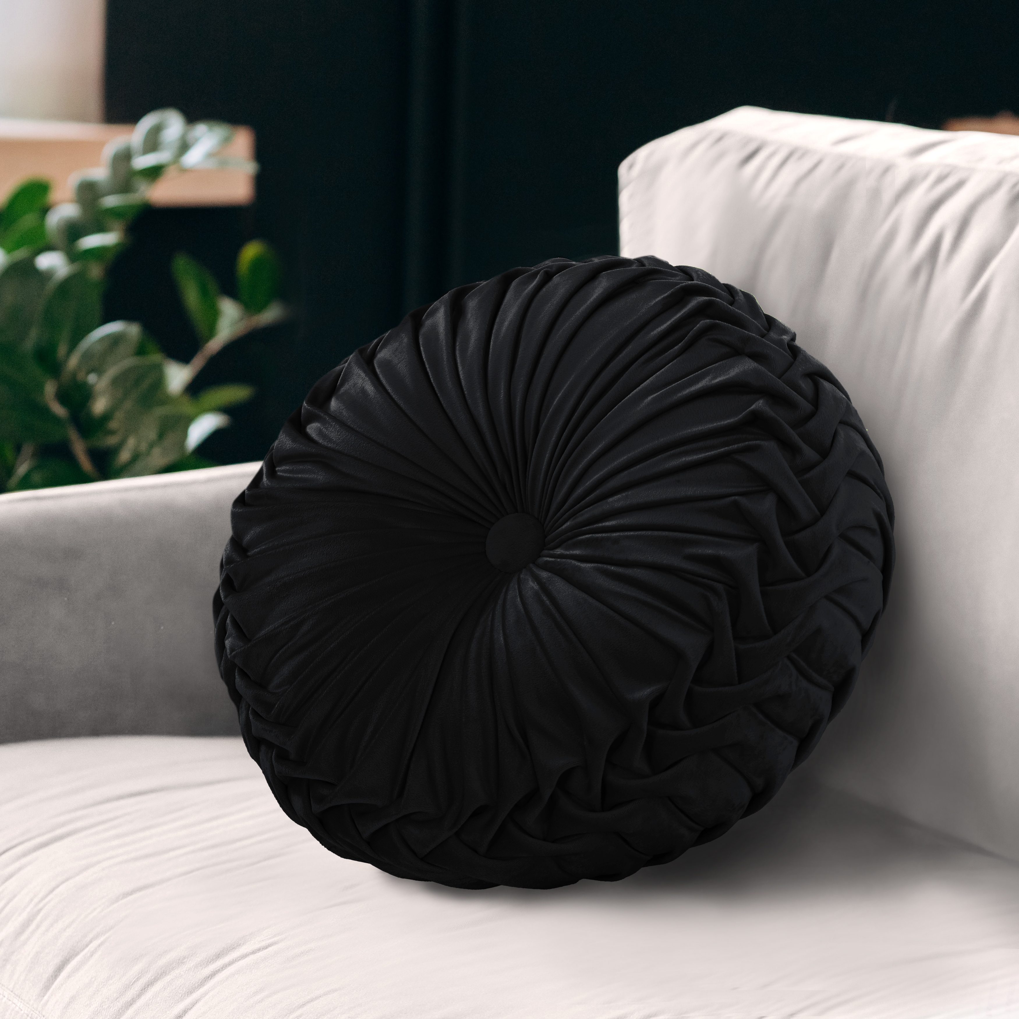 Round black velvet pillow on sale