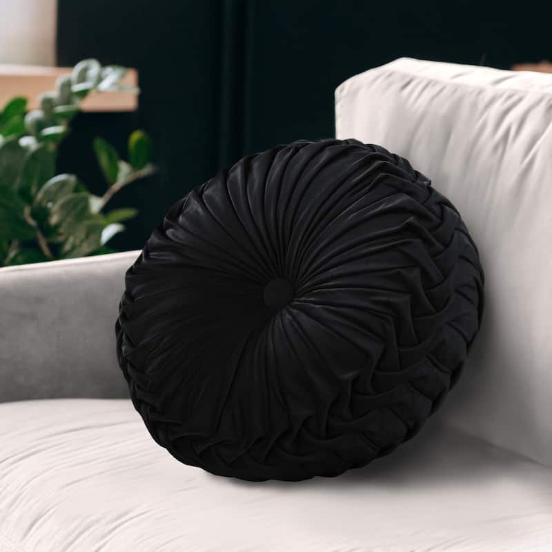 Gianny 18" Round Pleated Pillow Black
