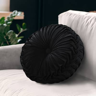 Gianny 18" Round Pleated Pillow Black