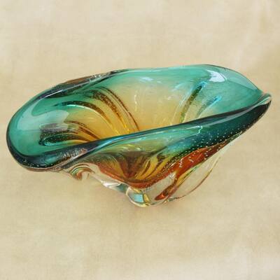 Novica Handmade Fascinating Splash Art Glass Decorative Bowl
