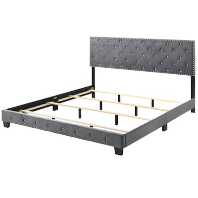 Velvet Upholstered Tufted King Panel Bed - 83" - Gray