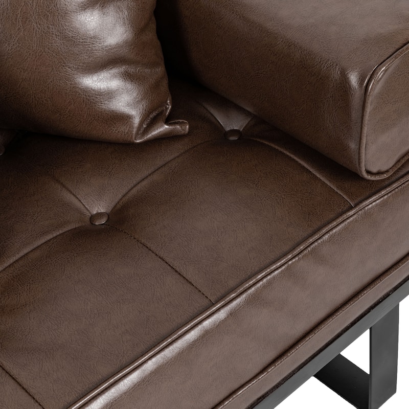 Faux Leather Sofa Couch with Iron Sled Legs, Dark Brown Loveseat Sofa with Two Square Upholstered Pillows, 2 Seater Settee