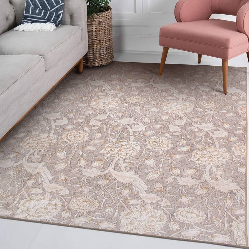 My Magic Carpet Machine Washable Rug Kalini Floral Natural - 5' X 7'