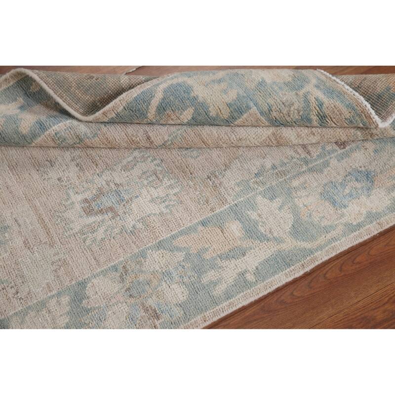 Hand Knotted Oriental 100% Wool Carpet Transitional All-Over Beige & Ivories Oushak Runner Rug - 7' 11'' X 3' 3''