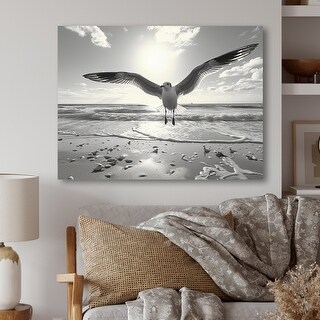 Designart "Grey Beach Seagulls In Flight IV" Animals Metal Wall Art ...
