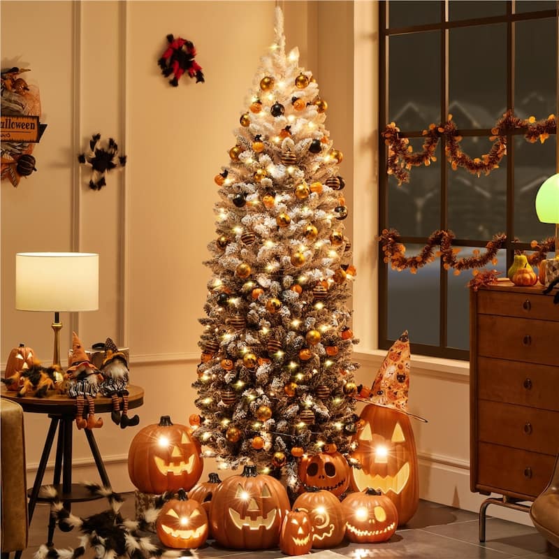 Yaheetech Pre-lit Flocked Pencil Artificial Christmas Tree