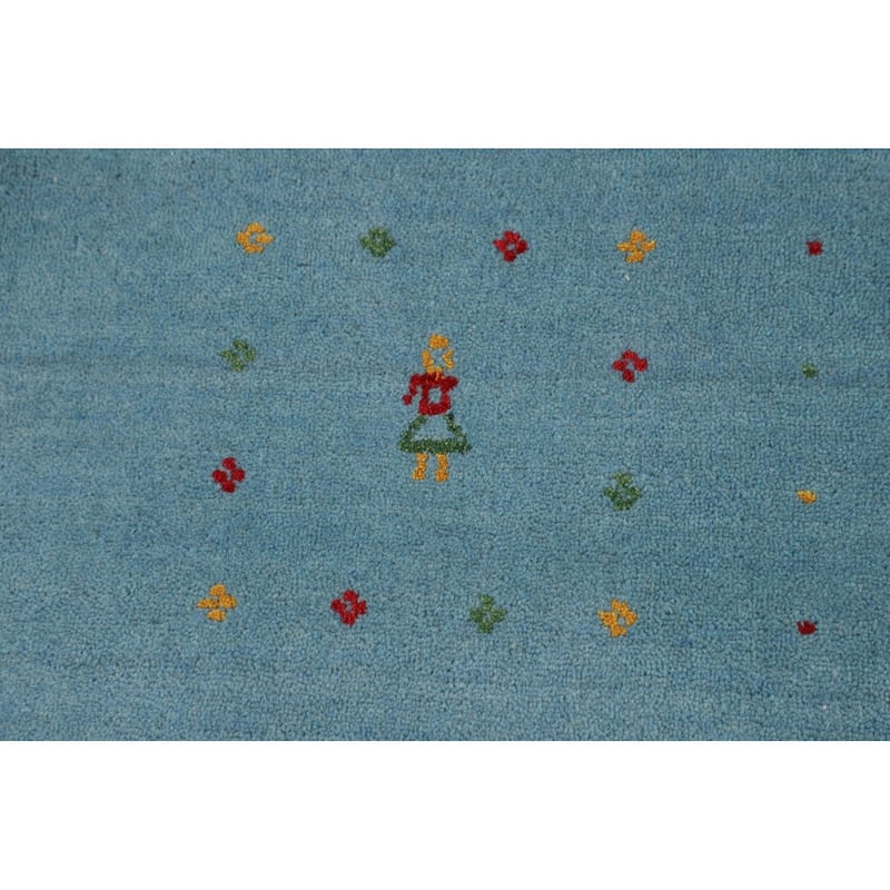 Light Blue Gabbeh Oriental Area Rug Handmade Tribal Wool Carpet - 8'4" x 9'10"