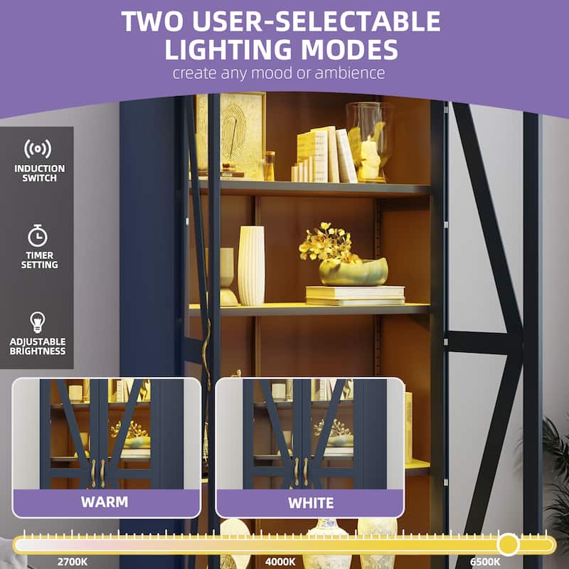 Moasis Metal Bookcase Display Cabinet with Adjustable Shelves & Drawer