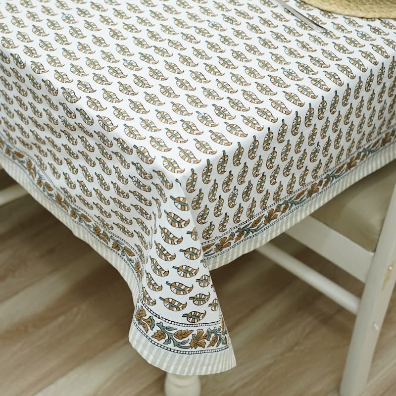 Fabdivine Handmade Block Print Cotton Table Cover Farmhouse Dining Kitchen Decor Gift