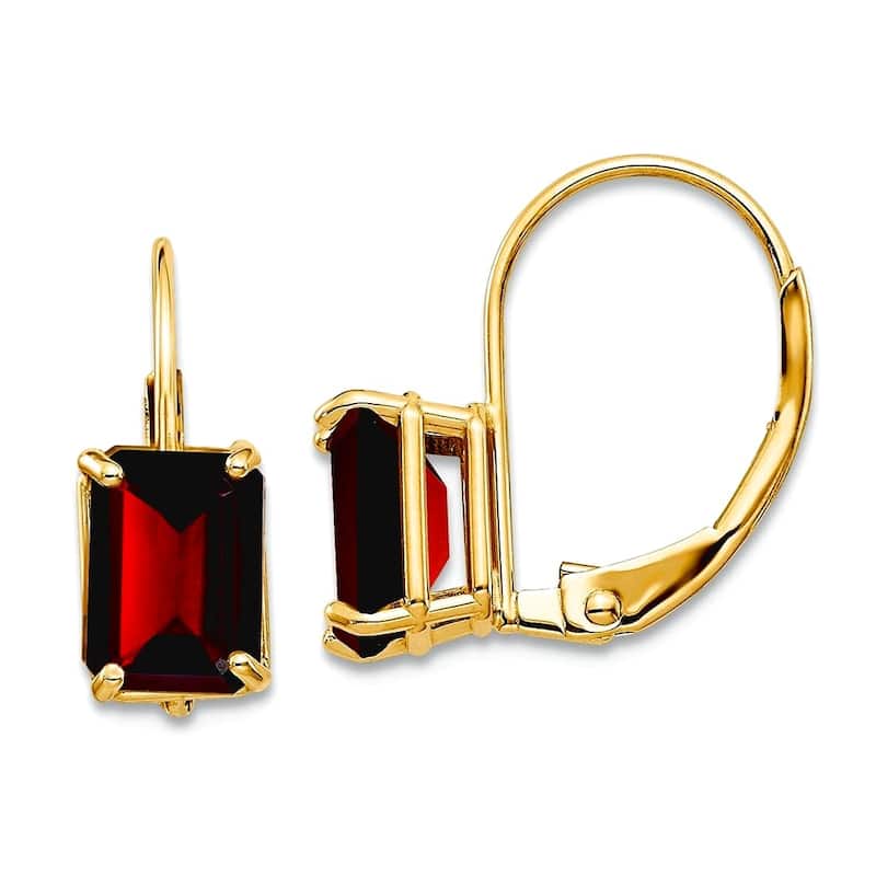 Curata 14k Yellow Gold 7x5mm Emerald-Cut Genuine Gemstone Leverback Earrings - 5x16mm - Garnet