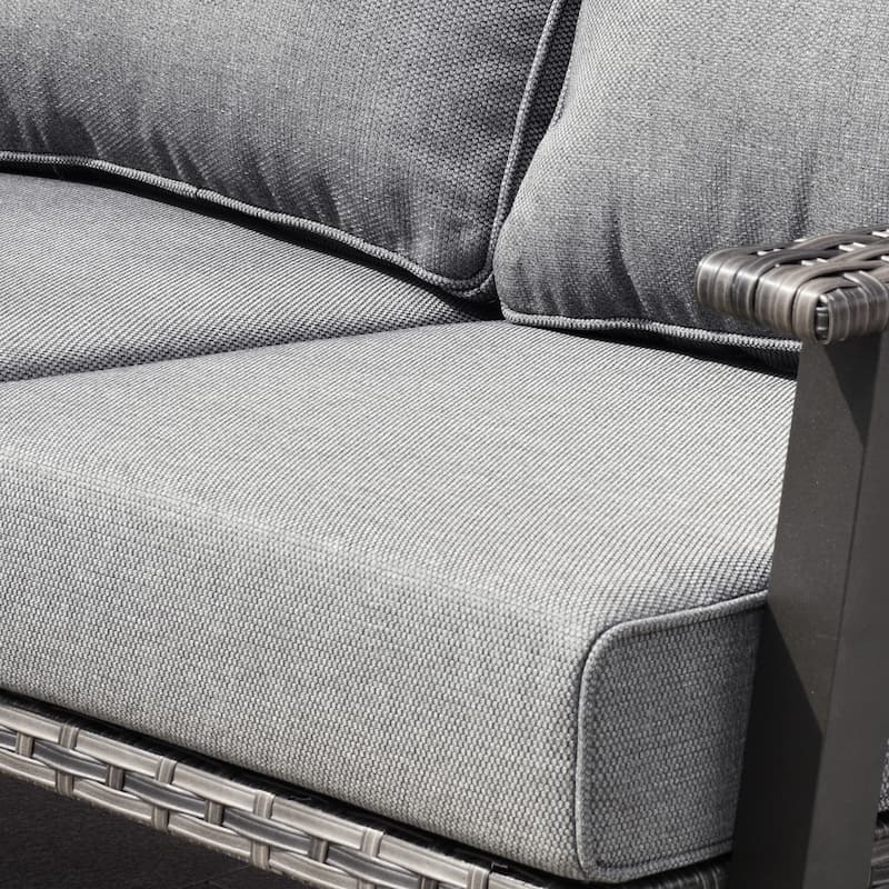 OVIOS Outdoor 3-piece Wicker Sectional Sofa Set With Ottoman Steel Frame