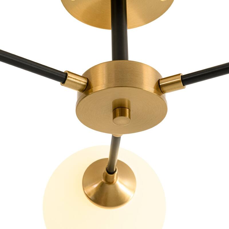 3-Light Brass Black Frosted White Glass Sputnik Semi Flush Mount - 26 Inches