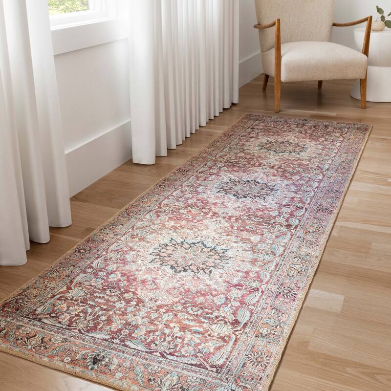 Alexander Home Sophia Printed Floral Area Rug - 2' 6" x 7' 6" - tomato / teal - Runner