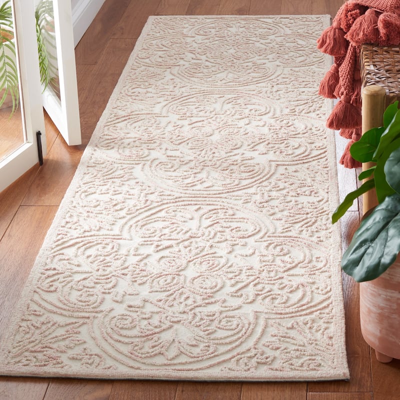 SAFAVIEH Handmade Trace Zoje Modern Wool Rug - 2'3" x 12' Runner - Ivory/Pink