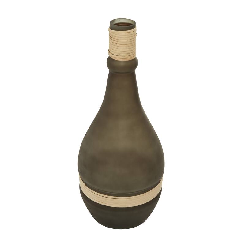 Black or Clear Glass Vase with Rattan Detail