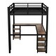 preview thumbnail 9 of 11, Black Full Size Metal Loft Bed with Desk and Shelves, Ladder and Guardrails, Vintage wood-colored desk