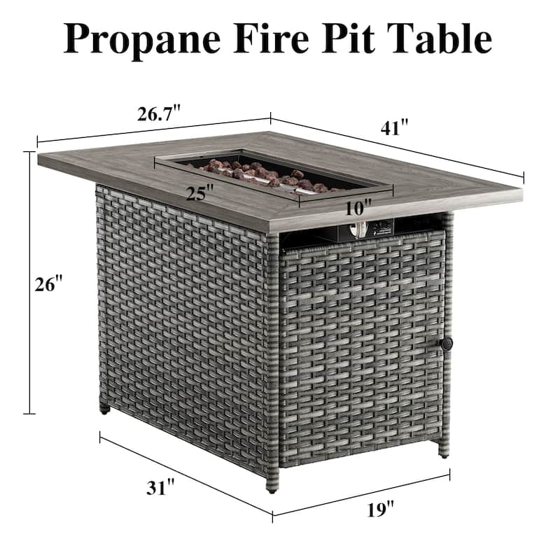 Fire Pit Table with Outdoor Patio Chair Sofa Table - Grey cushion