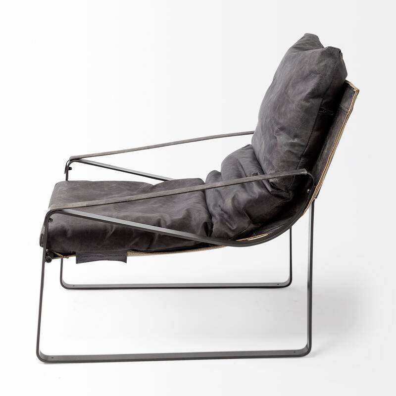 Hornet II Black Genuine Leather w/ Black Iron Frame Accent Chair - 27"W x 35"D x 35"H