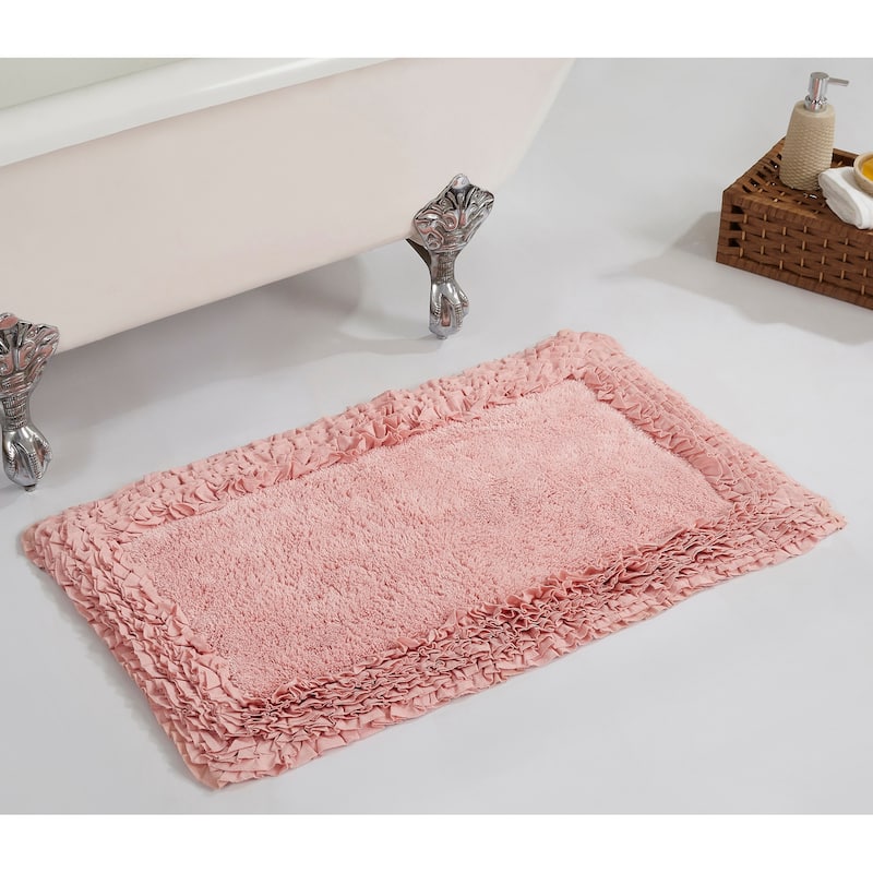 Better Trends Shaggy Border Collection Bathroom Rug -100% Cotton Tufted, Non-Skid Spray Latex Backing, Machine Washable Bath Mat - 21" x 34" Rectangle - Pink