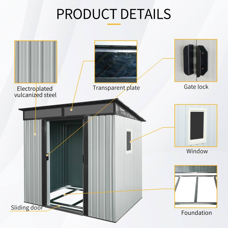6ft x 5ft Outdoor Metal Storage Shed with Window and Transparent plate for Garden, Lawn