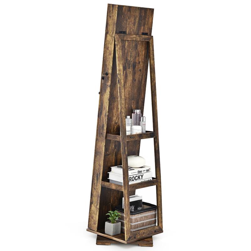 Costway 360degree Rotatable Jewelry Cabinet 2-in-1 Lockable Mirrored - See Details