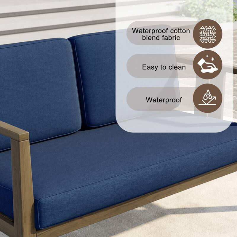 Outdoor Teak Solid Wood Patio Furniture Set Loveseat Armchair Table Collection