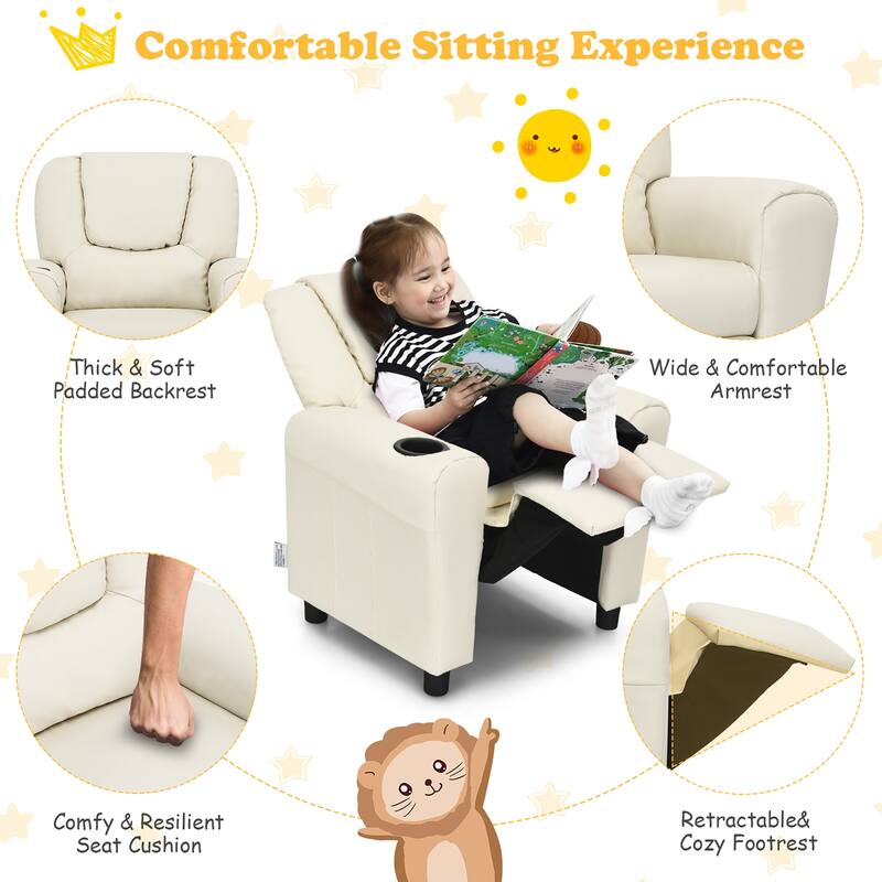 Costway Kids Recliner Chair PU Leather Armrest Sofa w/Footrest Cup