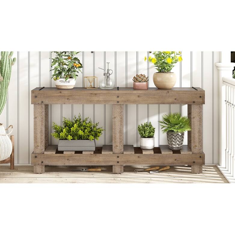 62.9" Entryway Table Console Table with Metal Rivet and Shelf