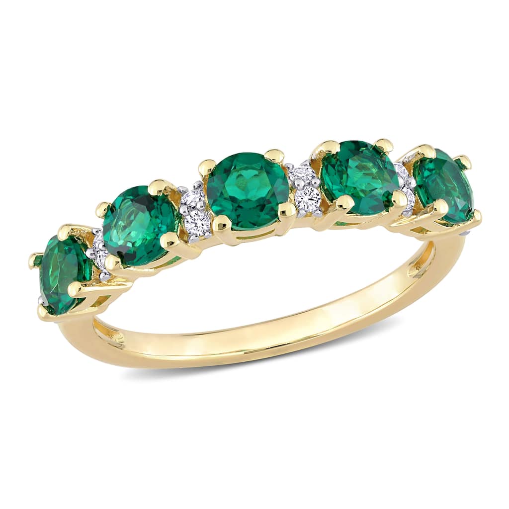 Miadora 1 2/5ct TGW Created Emerald and Created White Sapphire Semi Eternity Ring in Yellow Silver