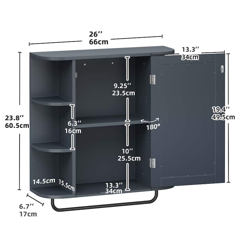 Modern Wall Bathroom Storage Medicine Cabinet with Adjustable Shelves and Towel Rack