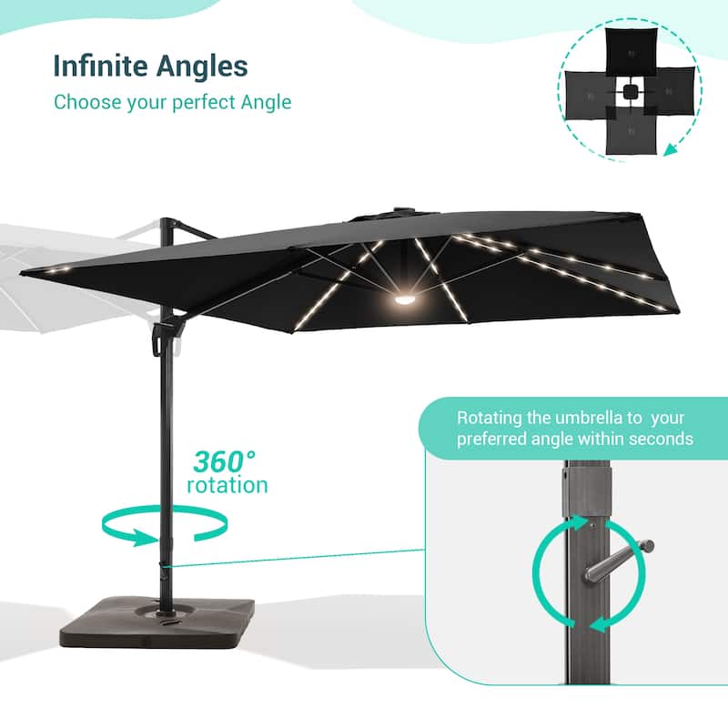 LIVOOSUN 11.5x9FT LED Cantilever Patio Umbrella Solution-Dyed Fabric w/Base