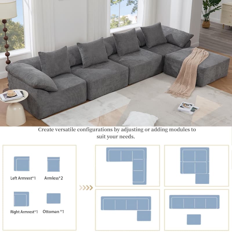 142" L Shaped Modular Sectional Sofa No Assembly
