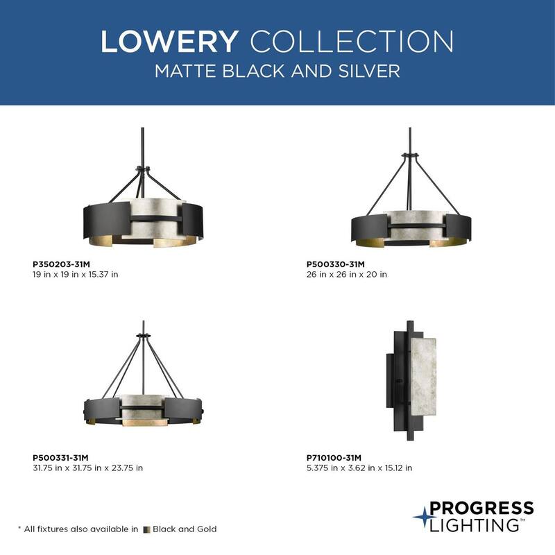 Lowery Collection 19 in. Three-Light Matte Black Aged Silver Leaf Industrial Luxe Semi-Flush Mount - 19 in x 19 in x 15.37 in