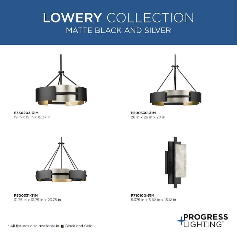 Lowery Collection Six-Light Matte Black Aged Silver Leaf Industrial Luxe Pendant - 31.75 in x 31.75 in x 23.75 in