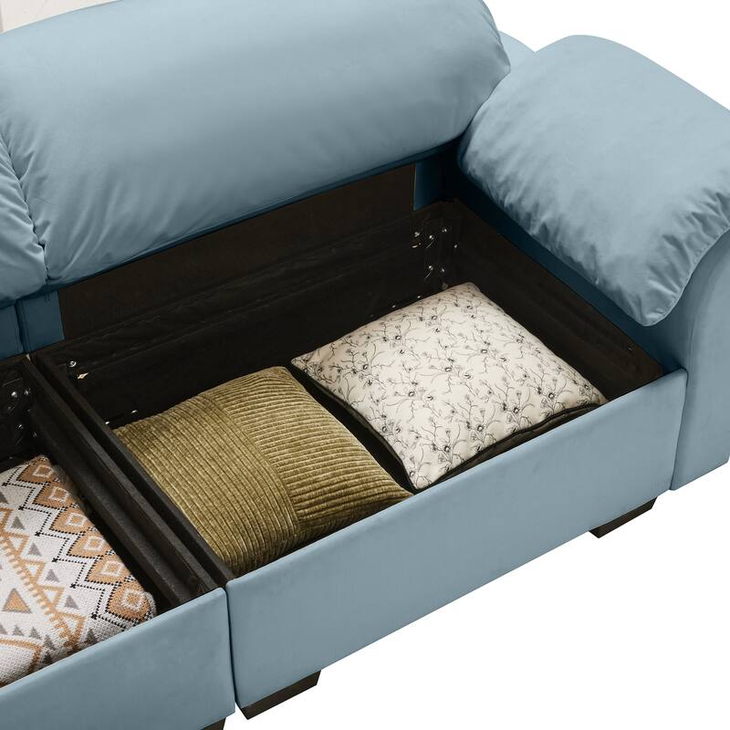 154.7" Velvet L-Shaped Sectional Sofa with Cloud Cushions & Ottoman