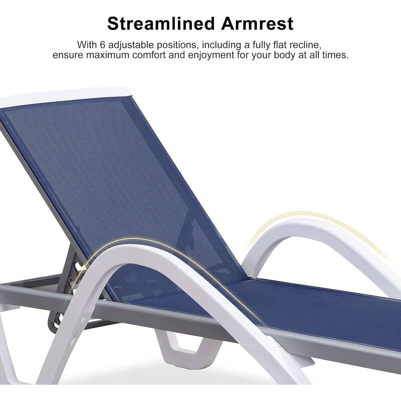 PURPLE LEAF Patio Chaise Lounge Chair Outdoor Plastic Textilene Lounger with 6 Adjustable Position for Outside Lawn Poolside