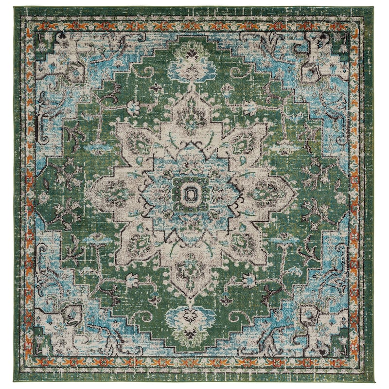 SAFAVIEH Madison Katelijne Boho Medallion Distressed Area Rug - 6'7" Square - Sage/Blue
