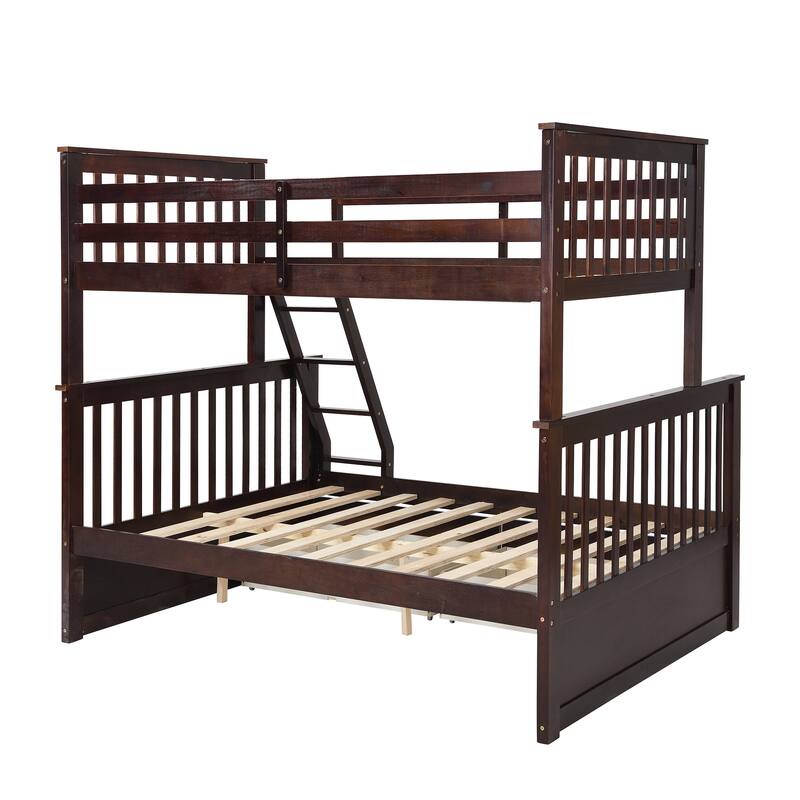 Wooden Twin Over Full Bunk Bed with Storage, Ladder, and Safety Guard Rails