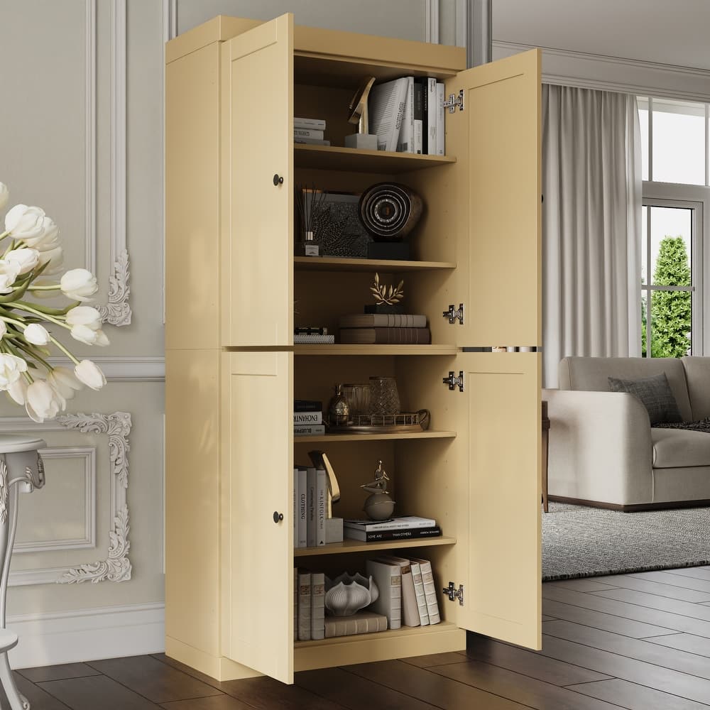 Palace Imports 100% Solid Wood 6-Shelf Bookcase, Shaker Doors, Adjustable Shelves, 32" Wide, 71.5" Tall