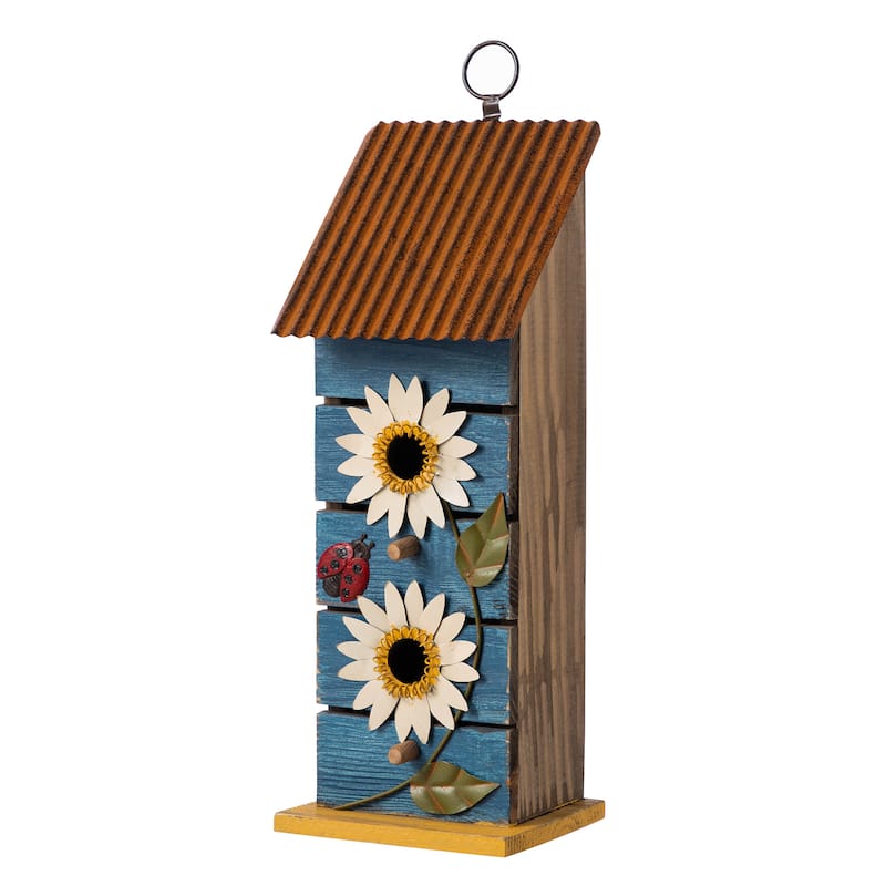 Glitzhome Hanging Distressed Solid Wood Birdhouse - Blue