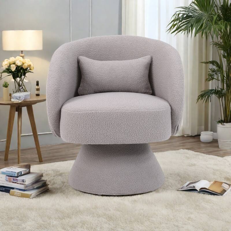Faux Fur Swivel Barrel Chair with 360° Rotation, Sinuous Springs and Ergonomic Design - Grey