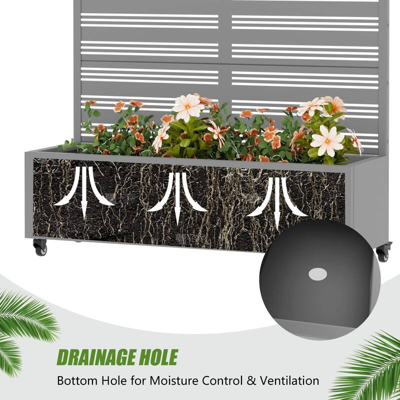 Outdoor Metal Galvanized Privacy Screen Planter Box with Trellis Lockable Wheels